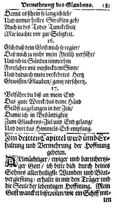Im dritten Capittel wird umb Erhaltung und Vermehrung der Hoffnung gebeten.