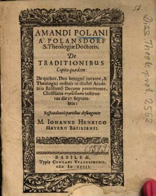 Amandi Polani ... De Traditionibus