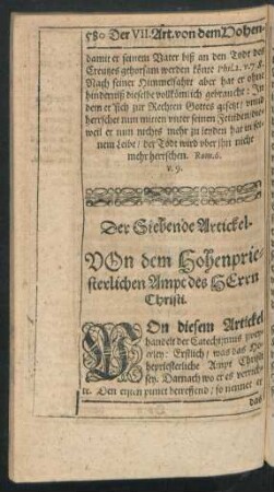 Der Siebende Artickel. Von dem Hohenpriesterlichen Ampt des Herrn Christi.
