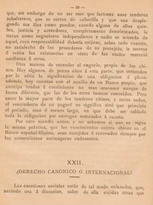 XXII. ?Derecho canónico ó internacional?