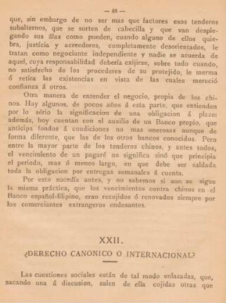 XXII. ?Derecho canónico ó internacional?