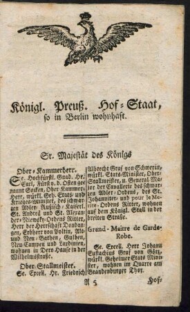 Königl. Preuß. Hof-Staat, so in Berlin wohnhaft