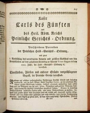 Kaiser Carls des Fünften und des Heil. Röm. Reichs Peinliche Gerichts-Ordnung.