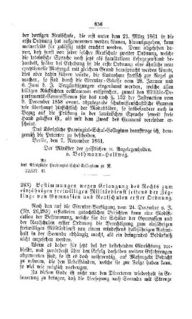 Bestimmungen wegen Erlangung des Rechts zum einjährigen freiwilligen Militärdienst seitens der Zöglinge von Gymnasien und Realschulen erster Ordnung : [III. Gymnasien und Realschulen]