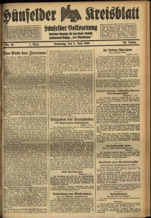 Erste Ausgabe vom Samstag, den 08. Juli 1933.