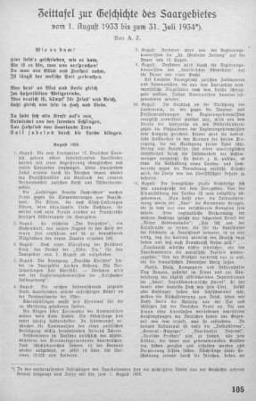 Zeittafel (August 1933 bis Juli 1934)