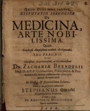 Disputatio Isagogica De Medicina, Arte Nobilissima