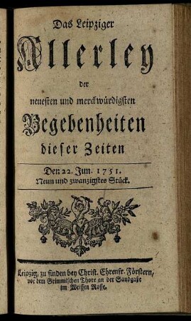 Den 22. Jun. 1751. Neun und zwanzigstes Stück.