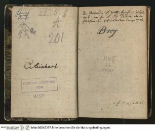 Ardinghello und die glückseeligen Inseln : Eine Italiänische Geschichte aus dem sechszehnten Jahrhundert / [Wilhelm Heinse], Erster Band, Vorsatzblatt (Doppelseite) mit Stempel und Beschriftung