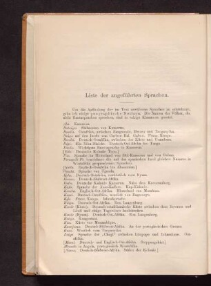 Liste der angeführten Sprachen.