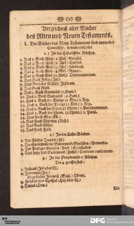 Verzeichniß aller Bücher des Alten und Neuen Testaments