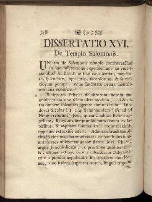 Dissertatio XVI. De Templo Salomonis.