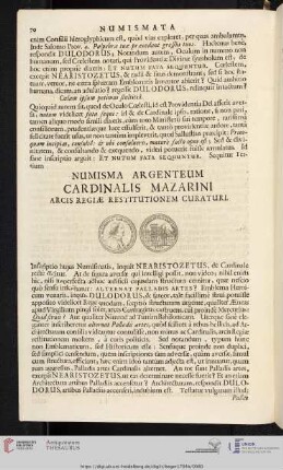 Numisma Argenteum Cardinalis Mazarini [...]