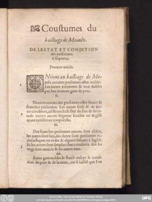 Coustumes du bailliage de Meaulx.