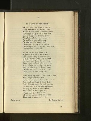 To A Bird In The Night.