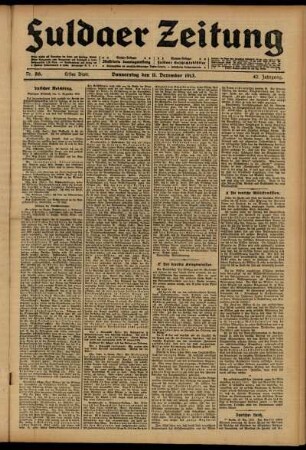 Erste Ausgabe vom Donnerstag, den 11. Dezember 1913.