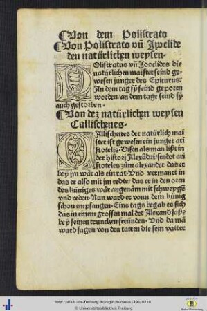 Von dem natürlichen weysen Callischenes