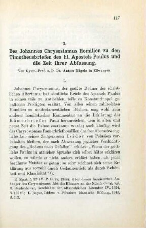 117-142 Des Johannes Chrysostomus Homilien zu den Timotheusbriefen des hl. Apostels Paulus und die Zeit ihrer Abfassung