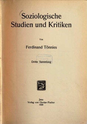 Soziologische Studien und Kritiken, 3