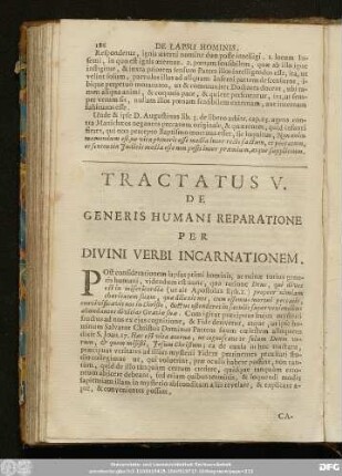 Tractatus V. De Generis Humani Reparatione Per Divini Verbi Incarnationem.