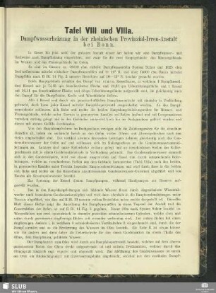 Tafel VIII und VIIIa. Dampfwasserheizung in der rheinischen Provinzial-Irren-Anstalt bei Bonn