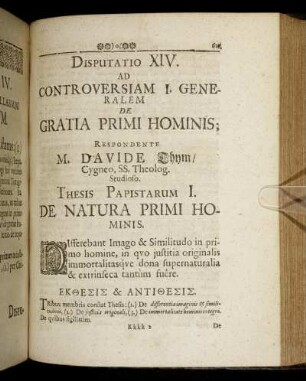 Disputatio XIV. Ad Controversiam I. Generalem De Gratia Primi Hominis