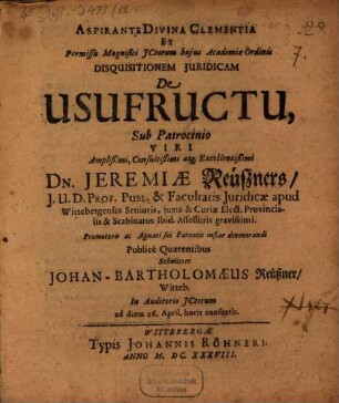 Disquisitionem iuridicam de usufructu