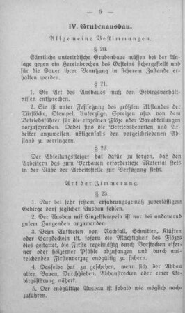 IV. Grubenausbau.