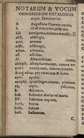 Notarum & Vocum Obscuriorum Catalogus atque Explicatio