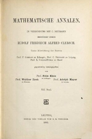 Mathematische Annalen. 41. 1893