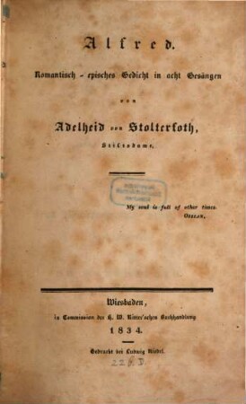 Alfred : Romantisch-episches Gedicht in 8 Gesängen