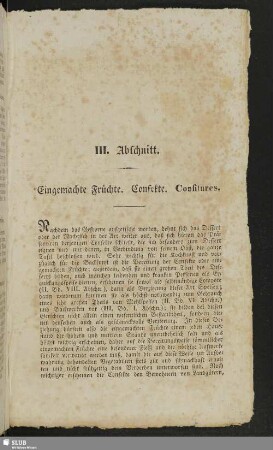 III. Abschnitt. Eingemachte Früchte. Confekte. Confitures
