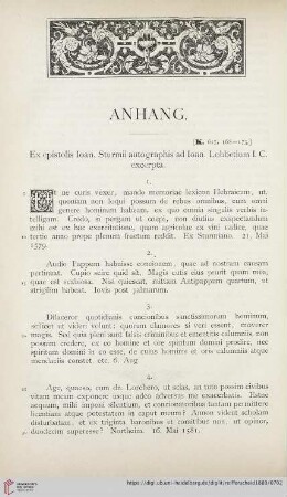 676-968 Anhang. Ex epistolis Joan. Sturmii autographis ad Joan. Lobbetium