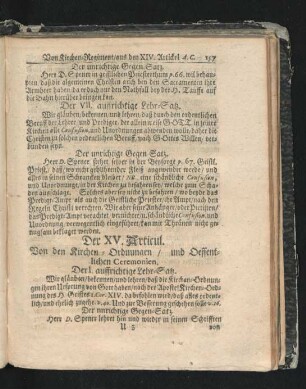 Der XV. Articul. Von den Kirchen-Ordnungen/ und Oeffentlichen Ceremonien.