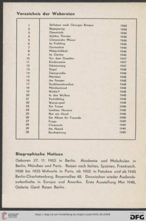 Verzeichnis der Webereien (Nr.1-30)