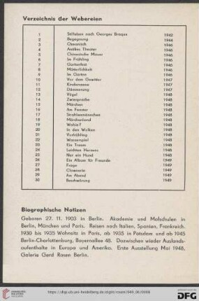 Verzeichnis der Webereien (Nr.1-30)