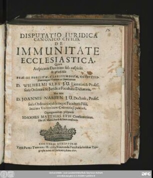 Disputatio Iuridica Canonico Civilis. De Immunitate Ecclesiastica
