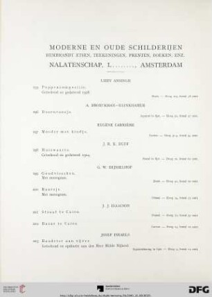 Moderne en oude schilderijen; Rembradt etsen, teekeningen, prenten, boeken, enz; nalatenschap, L........, Amsterdam (Nr. 195-277)