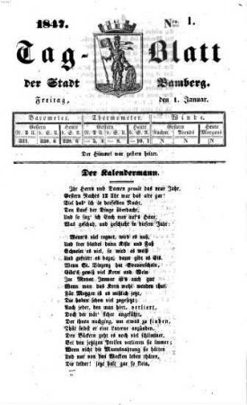 Tag-Blatt der Stadt Bamberg, 1847 = Jg. 14