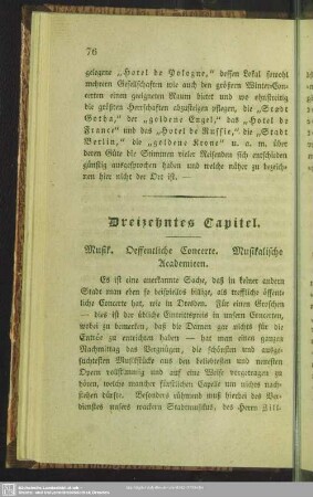 Dreizehntes Capitel. Musik. Oeffentliche Concerte. Musikalische Academieen