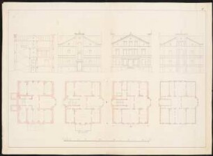 Villa Krantz, Bonn-Bad Godesberg: Vorder-, Rück-, und Seitenansicht, Schnitt, Grundriss Keller, Erd-, Ober- und Dachgeschoss