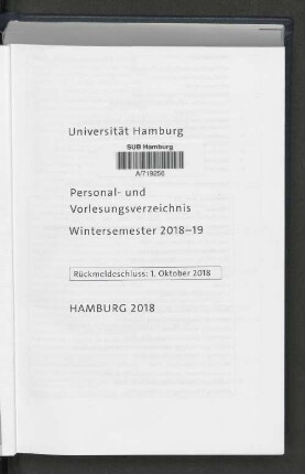WS 2018/19: Personal- und Vorlesungsverzeichnis // Hamburgische Universität