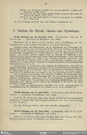 V. Sektion für Physik, Chemie und Physiologie