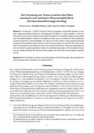 Zur Verortung von Texten zwischen den Polen maximaler und minimaler Wissenschaftlichkeit. Ein Operationalisierungsvorschlag