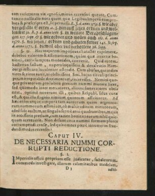 Caput IV. De Necessaria Nummi Corrupti Reductione.