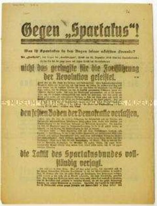 Flugblatt der SPD gegen den Spartakusbund