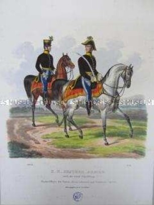 Uniformdarstellung, Stabsoffizier und Regiments-Adjutant der Grenz-Infanterie zu Pferd, Österreich, 1840. Tafel aus: Trentsensky: K.K. Oesterreichische Armée nach der neuen Adjustirung.