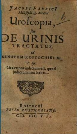Jacobi Fabricii Uroscopia seu de urinis tractatus