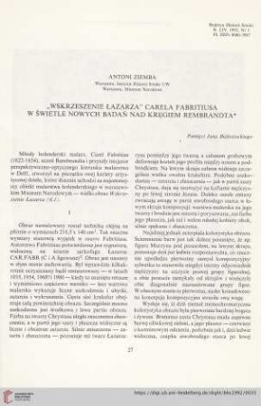 54: "Wskrzeszenie Łazarza" : Carela Fabritiusa w świetle nowych badań nad kręgiem Rembrandta