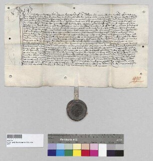 Susanne, Frau des Melchior Ahamer, gibt ihre Einwilligung, dass dieser den Hof zum Bach [bei Taufkirchen (Vils)?] an Wolfgang Westfal verkauft.; S: Martin Himmelfeind